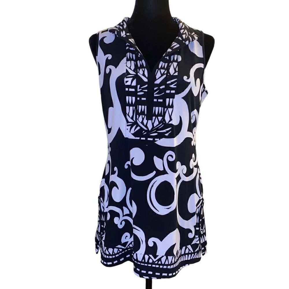 White House Black Market Black and White‎ Sleeveless Tunic Size M